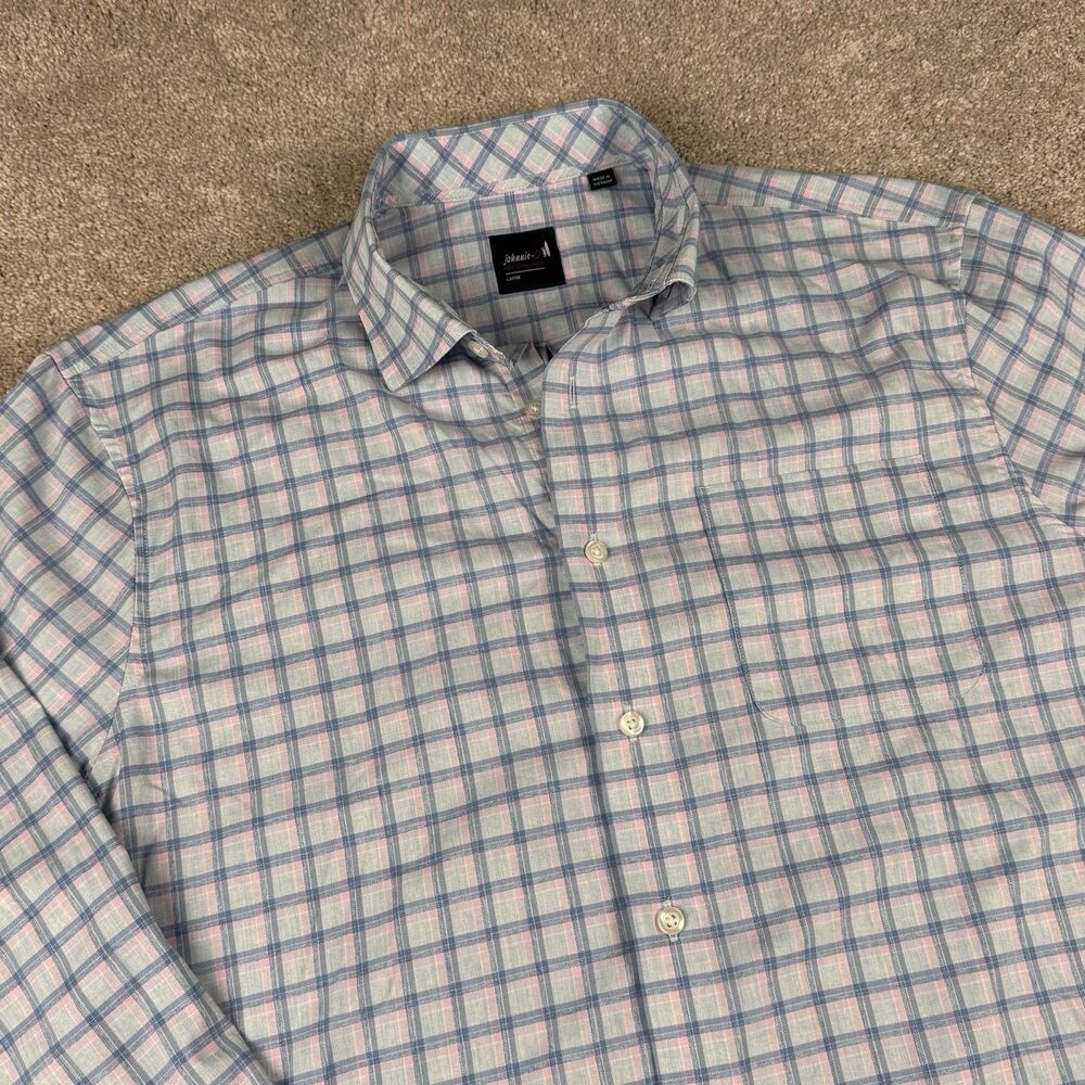 johnnie-O Men's Large Long Sleeve Dean Blue Plaid Performance Button Up Shirt